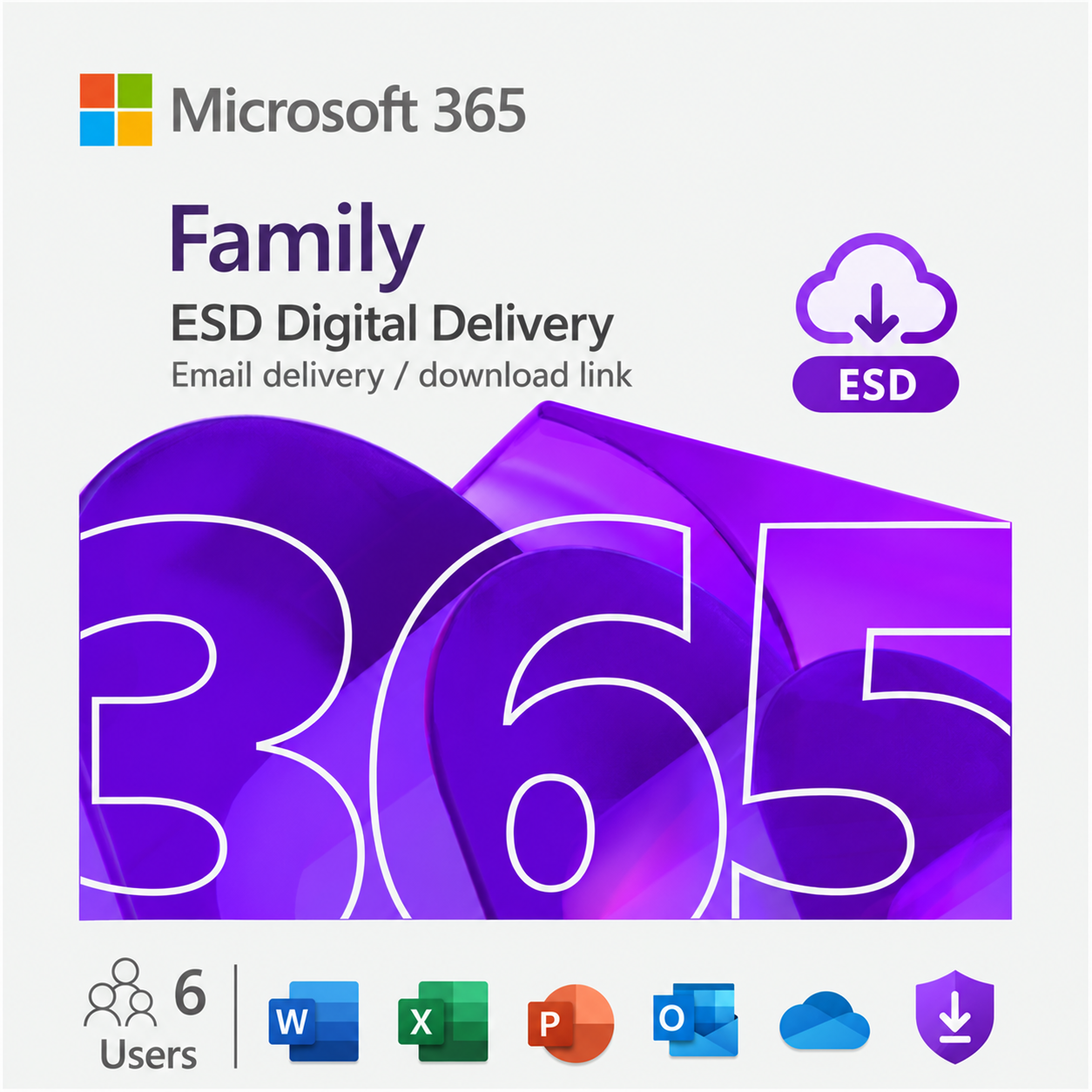 Microsoft 365 Family subscription licence (1 year) up to 6 Software logo Front 68050