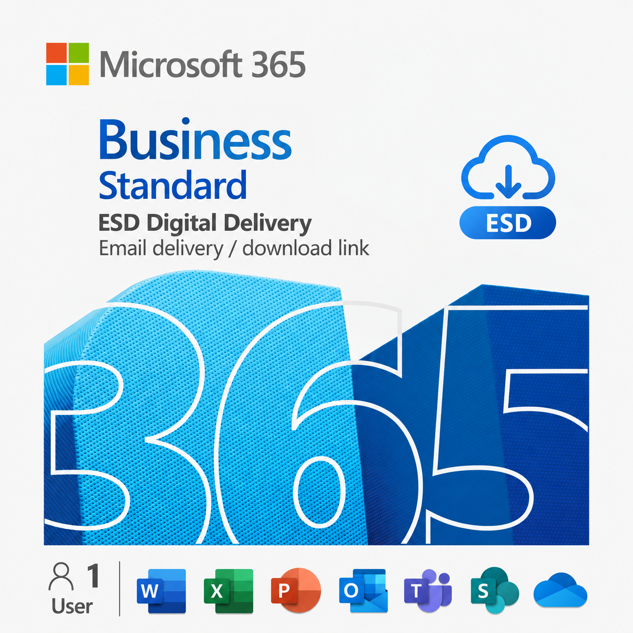 Microsoft 365 Business Standard subscription licence (1 year) 1 user (5 Software logo Front 67850